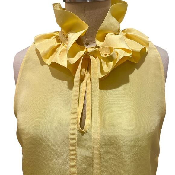 Kate Spade Yellow 100% Silk Sleeveless Top Blouse Ruffle Neck size 2 - Picture 4 of 11
